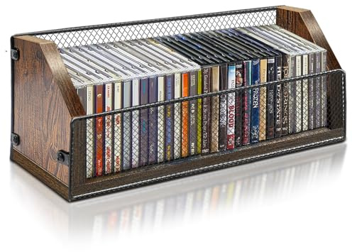 PUTNATRUE CD Storage Holder CD Case, Wooden CD Organizer Rack, Retro-style CD Rack Shelf Holds Up 32 CDs, Perfect Ideal for Storaging CDs and CD Jewel Cases on Destop or Cassette