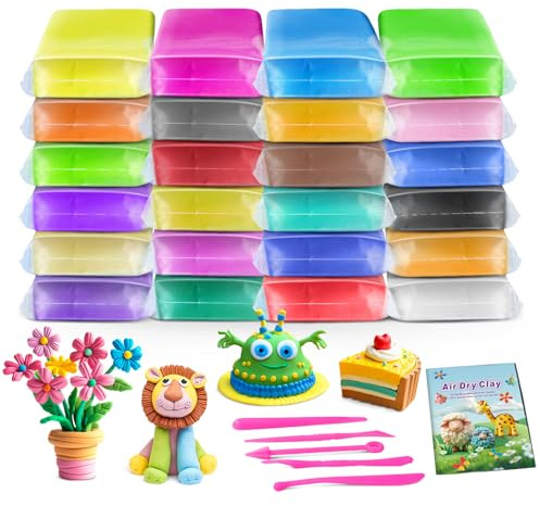 FAGNBED Air Dry Clay 24 Colori，Kit Modellabile Magic Clay con 5 Attrezzi per Scultura, Regalo Artistico per Bambini e Principianti