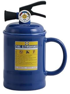 Gobelets en carton marron en forme d'extincteur en céramique avec couvercle et cuillère : tasse à eau fantaisie pour utilisation Mug personnalisé (C, taille unique)