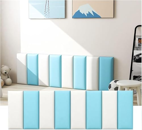 CSYQPDMBDL Anti Collision Wall Padding, Wall Cushion Padding, Peel And Stick Headboard, Wall Mounted Wall Panels, Soundproof Soft Cushion For Bedroom(Blue+white,200x50cm)