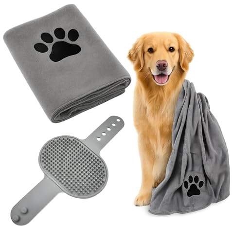 KRYMXAR Set di 2 asciugamani per cani extra assorbenti, accappatoi per cani e cani, asciugamano per cani di taglia grande, 100 x 50 cm, morbido asciugamano per cani