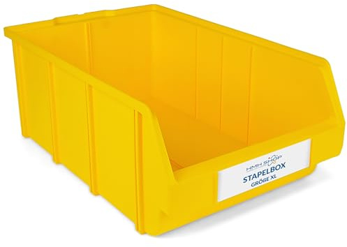 HMH 5x Stapelboxen Größe XL Werkstatt Garage Keller Sichtlagerboxen 489x304x185mm Lagerboxen GELB Sichtlagerkästen Kleinteile Aufbewahrung