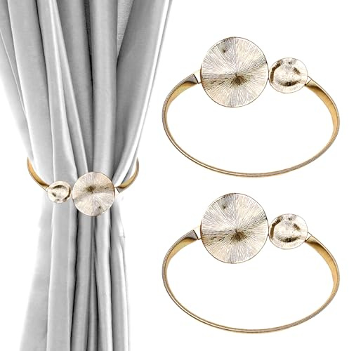 ARWIG Lot de 2 embrasses pour Rideaux | Attaches pour Rideaux à Ressorts métalliques, reteneurs pour décoration de Rideaux Maison et Bureau (Disque Doré)