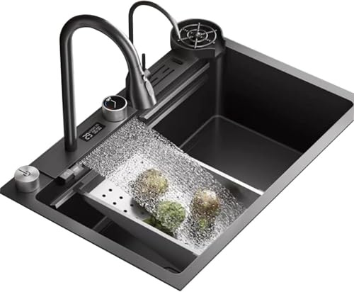 304 rostfritt stål svart diskho med digital display kaskadstil kran modern design 75 x 46 x 22 cm lätt att rengöra perfekt för renovering