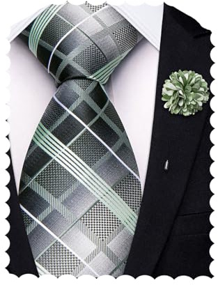 Hi-Tie Seidenkrawatten für Herren, rosa Herren-Krawatten-Set, Paisley-Krawatte für Hochzeit, Grün Grau, M
