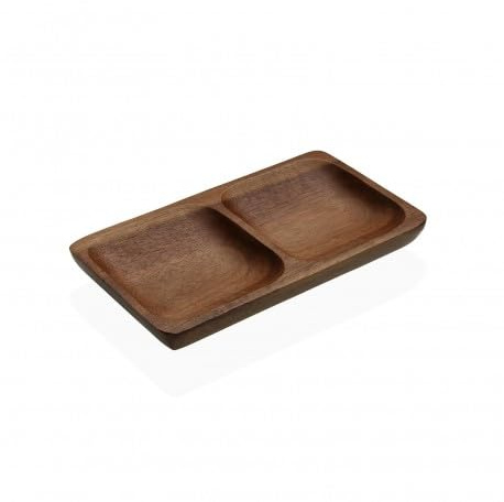 Vassoio in Legno di Acacia – Piatto - Design Elegante, Multiuso per Casa, Cucina, Bagno e Ufficio – Ideale come Organizer, Svuotatasche o Vassoio da Servizio (2 Scomparti 17.5x10 cm)