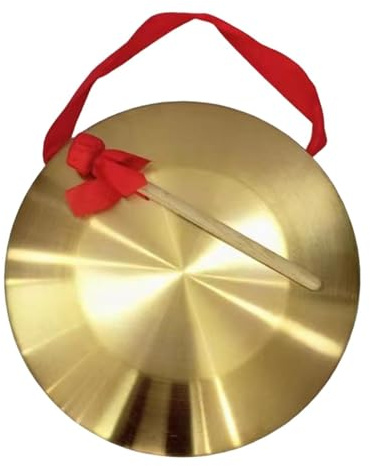 RCGOFOLLOW Gong med träklubba, hängande band, kopparfärgad handgong, slagverk, musikinstrument, danser och festligheter med träklubba, hängande band, pedagogiskt, guld, 22 cm