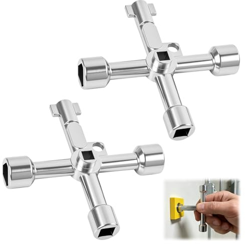 Llave Multifuncional de 4 Vías, Llave de 4 Vías Multifuncional para Servicios Públicos, Llave Cuadrada Triangular para Válvula de Medidor de Agua y Gas, Llave Cruzada Universal 4 en 1 (Plateado)