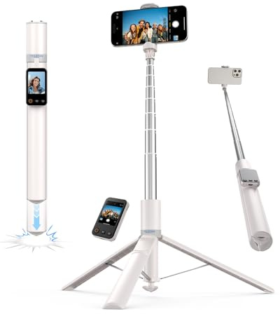 TELESIN 170cm Treppiede ad Apertura Automatica in 0,1s Per iPhone/Android | Telecomando con Display Zoom/Focus e Mirroring, Supporto per Viaggi, Vlog, Makeup e Live