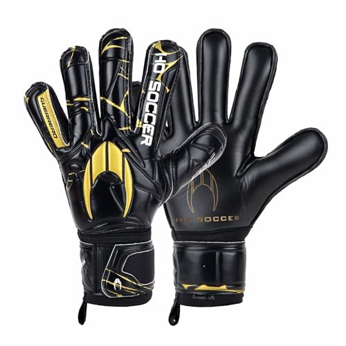 HO Soccer Guerrero Primary Protek Golden Team, Guanti da portiere con protezioni rimovibili, unisex, per adulti, nero/oro, 8,5