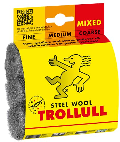 TROLLULL Steel Wool | Wire Wool Pads, 3 DIY Pads in fine, medium and coarse, 1 pack contains 3 handy sanding and polishing pads