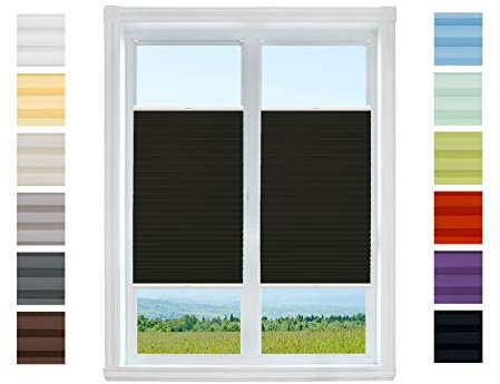 Plissee Rollo NACH MAß Klemmfix ohne Bohren - TOP QUALITÄT Pearl Stoffkollektion | Easyfix klemmträger Faltrollo Jalousie Sichtschutz, Sonnenschutz für Fenster (Schwarz, B: 35-40cm, H: 91-110cm)