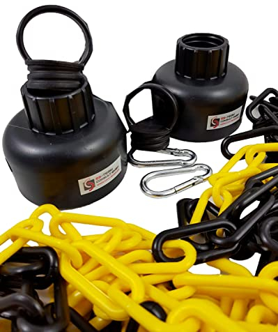 UvV 2 x Flex-Pfosten Absperrketten Kappe mit Öse und Karabiner (+ 10m Kette gelb schwarz)