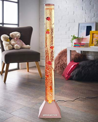Global Gizmos 45159 Fish Bubble Lamp / Sea Creature, Jellyfish & Seahorse Design / 90cm Tall / 7 Separate Changing Colours Create Unique Sensory Experience / Metallic Rose Gold Colour
