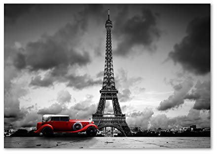 Tulup Leinwandbild - Wandkunst - Drucke auf Leinwand - Leinwanddruck -100x70 cm - Sehenswürdigkeiten & Architektur - Rot - Eiffelturm Paris