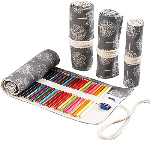NANANA Leinwand Stifterolle, Roll Up Holder Tasche Federmappe, Tragbar Stifterolle für Künstler, 12/24/36/48/72 Löcher, Verpackung Mehrzwecktasche für Reisen/Schule (Ohne Stift)[3 pcs],#12,48 Holes