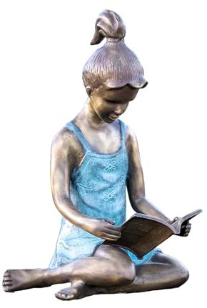 IDYL Bronze-Skulptur Großes lesendes Mädchen | 41x20x25 cm | Kinderfigur aus Bronze handgefertigt | Gartenskulptur oder Wohnbreich-Dekoration | Hochwertiges Kunsthandwerk | Wetterfest