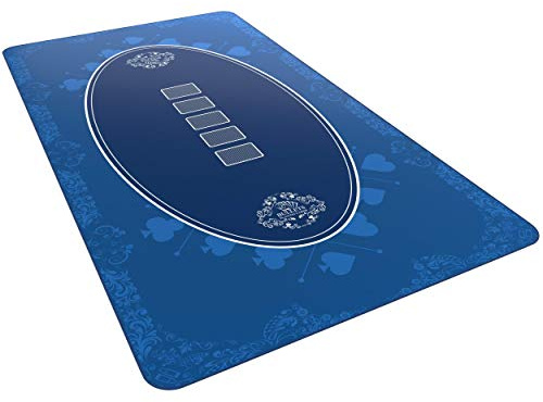 Bullets Playing Cards, Designer Pokermatte blau in 140 x 75cm für den eigenen Pokertisch, Deluxe Pokertuch, Pokerteppich, Pokertischauflage