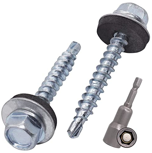 Confezione da 300 viti autofilettanti in acciaio zincato, 4,8 x 35 mm, con rondelle EPDM, testa esagonale, vite per lamiera, copertura autofiorante (300, 4,8 x 35 mm).