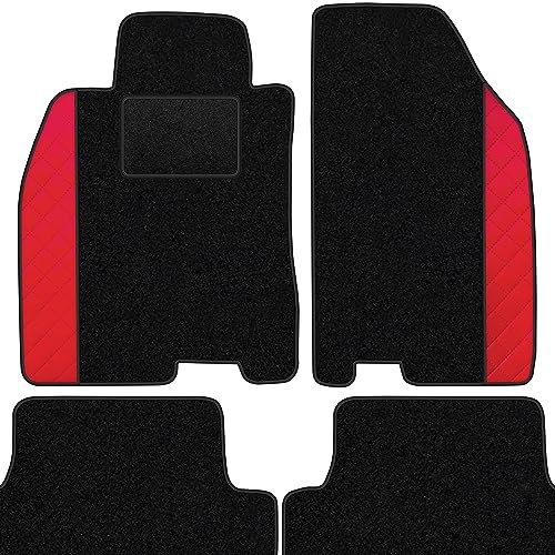 moto-MOLTICO Fußmatten Auto Velours Autoteppiche Schwarz Automatten Set 2-teilig - Auffälliges Design - passend für Renault Kangoo I 1998-2008 2 Personen (Rotes Muster)