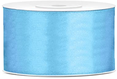 Satinband Hellblau 50mm x 25m – breites Schleifenband | Babyblaues Geschenkband & Dekoband, reißfest, für XXL Schleifen, Taufe, Baby Shower, Hochzeit, Stuhldeko & Autoschleife