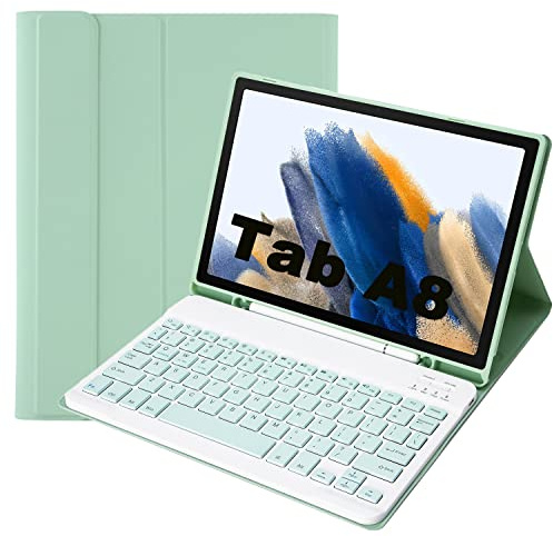 Vowor Tastiera Tablet Per Samsung Galaxy Tab A8 10.5 2021 (SM-X200/X205) Custodia, Rimovibile Magnetica Pelle Cover con Tastiera Bluetooth Wireless Keyboard Per Samsung Galaxy Tab A8 (Verde)