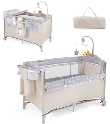 DREAMADE 4 in 1 Reisebett mit Matratze, 120 x 60cm, Beige