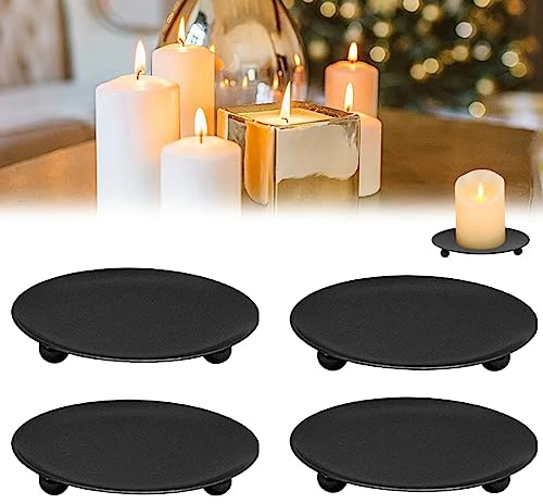 4 Pezzi Portacandele Nero in Metallo, Portacandela con Supporto, Candelabro Vintage in Ferro, Piattino Porta Candele, Candeliere da Tavolo per Matrimonio Feste di Casa Decorazione Spa Coni di incenso