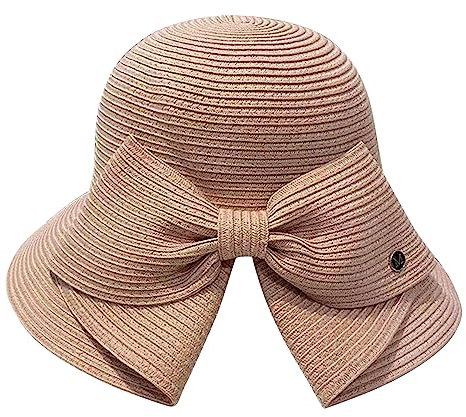 LAEMILIA Strohhut Damen Sommer faltbar Strandhut mit Breite Krempe UV Schutz Sonnenhut Schleife Wanderhut Pferdeschwanz Rosa OneSize