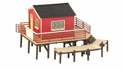 NOCH® Bootsverleih, Miniatur Bausatz für Modellbau, 9,2 x 7,3 x 5,3 cm, Laser-Cut Gebäude H0, ideal für Dioramen