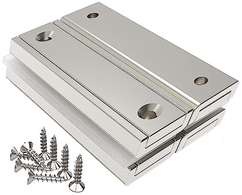 Magnetpro 4 Stück Rechteckmagnete 55 KG Kraft 60 x 20 x 6 mm Starke Magnete | Seltenerdmagnet mit Loch und Stahlkapsel, Haushalt und Industrielle Topfmagnet mit Schrauben