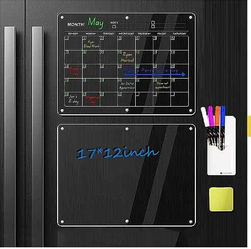 Alacritua Stundenplan Abwischbar, 43 X 30 cm, 2 Set Familien Wochenplaner Magnetisch, Mit 4 Farbigen Markern 1 KüHlschrank-Radierer Und 1 Stifthalter Kalender Magnetisch KüHlschrank