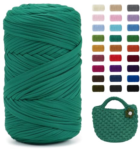Uiopa 400g/120m T-Shirt Garn, T-Shirt Bändchengarn Zum Häkeln, Häkelgarn Dickes Garn für Häkeltaschen/Körbe/Teppiche, Heimdekoration, DIY-Kunsthandwerk
