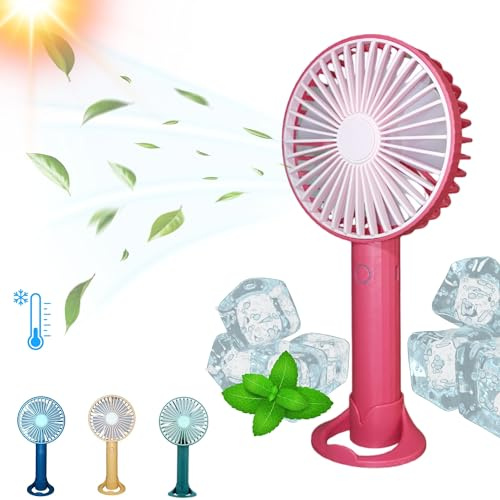 Petit Ventilateur Portable - Prise en Main Simple - Rechargeable par Cable USB - 3 Vitesses de Ventilation Puissant et Silencieux - Utilisation Intérieur et Extérieur - Sans Fil - Facile (Rouge)