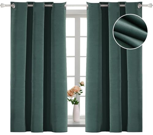 YSTELLAA 100% Verdunkelungsvorhang 2er Set, 117×137cm, Samt Vorhang Sonnenschutz, Vorhänge Blickdicht Mit Ösen, Vorhang Verdunkelung Schallschutz, Thermo Vorhänge Schlafzimmer, Grün