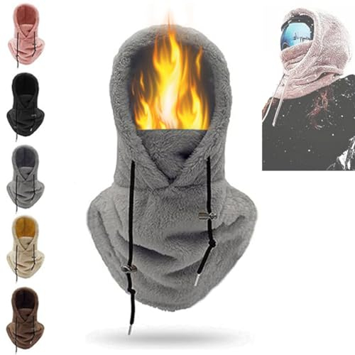 VPVLVZN Sherpa-Kapuze, Sturmhaube, Skimaske, Sherpa-Kapuzenschal, windabweisender Winter, verstellbare warme Kapuze, Mütze, Schal (Grey)