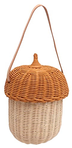 Mumusuki Rattan Gewebte Korbtasche, Handgefertigter Korb in Eichelform, Umhängetasche für Kinder (Große Handtasche)