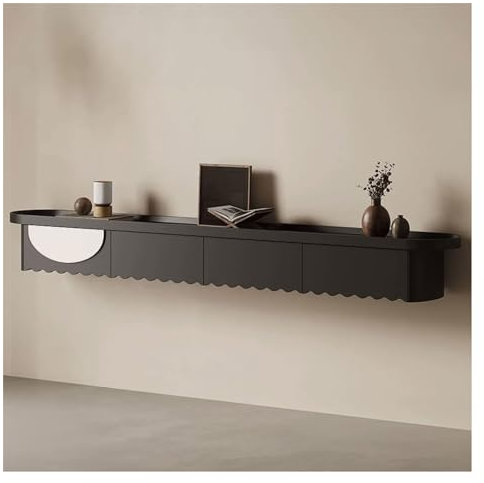 WAOCEO Hängend TV Board Wandhängender moderner schwebender TV-Schrank, wandmontiertes Entertainment-Center mit Schubladen, Schränken und offenen Regalen mit herunterklappbaren Türen TV Schrank