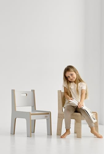 Babywood Kinderzimmer Stuhl, Holzstuhl für Kinder, Schreibtischstuhl für Kinder, Stuhl ab 5 Jahren, Kinderstuhl (Grau)