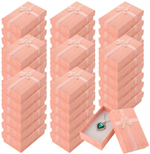 YOUNTHYE 48PCS Jewellery Gift Box, 8x5x2.8cm Cardboard Pink Gift Boxes for Jewellery, Cardboard Jewelry Boxes with Lid and Bowknot for Display Jewellery, Ring, Earring, Necklace