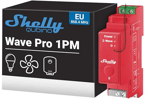 Shelly Wave Pro 1PM, Interruttore Intelligente Z-Wave con Misurazione della Potenza, 1 Canale, 16A, Alta Affidabilità, Montaggio su Guida DIN, Ripetitore di Rete Esteso, SmartStart
