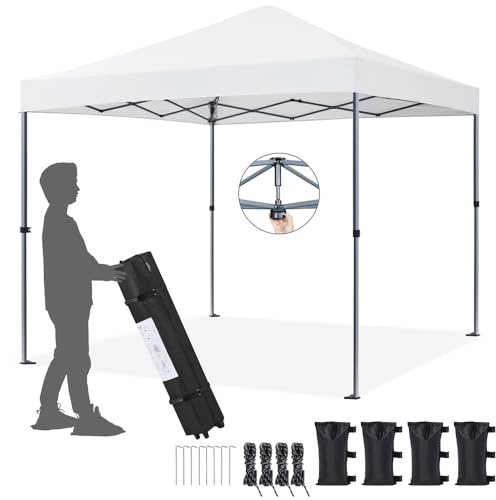 Yaheetech Carpa Plegable 3x3m Cenador Plegable para Exterior Pérgola Cuadrada con Diseño Pop-Up Altura Ajustable para Camp Playa Jardín Terraza Blanco