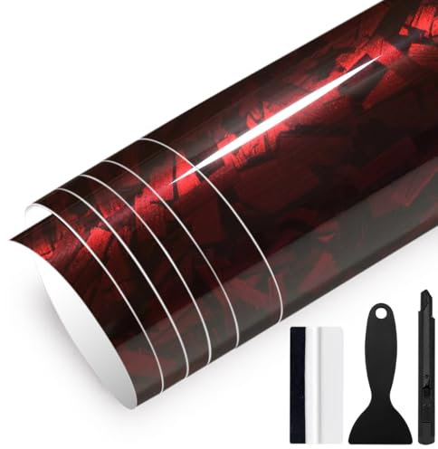 GRTHTATI 150cm x 30cm Pellicola Adhesiva Carbonio Forgiata Lucido per Auto Pellicola Wrapping Pellicola Protettiva per Interni/Esterni di Auto, Moto, Bici, Moto, Bici (Rosso Lucida, 150cm x 30cm)
