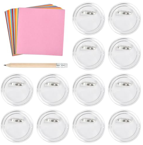 YOPEUC 30 Stück Buttons Selber Machen ohne Buttonmaschine, 60mm Transparent DIY Buttons Anstecker, Acryl Button Pins Transparent Abzeichen mit 100 Farbiges Papier und 1 Bleistift für Foto Bild Kleidun