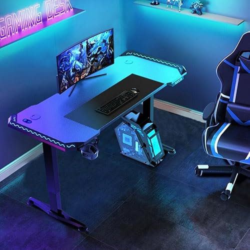 LAMEDOAT Gaming-Schreibtisch, ergonomischer PC-Computertisch, T-förmiger Gamer-Schreibtisch mit Kohlefaser-Oberfläche, Heimcomputer, Gaming-Schreibtisch mit Kohlefaser-Oberfläche, Schwarz-L 120 cm