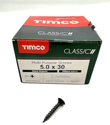 200 Pcs Box of Black Wood Screws Double Countersunk Multi Purpose (5mm x 30mm) Organic Woodscrews