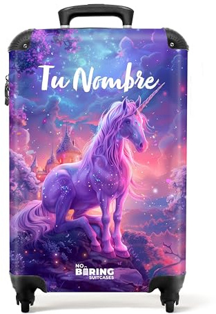 NoBoringSuitcases.com Kinderkoffer Mädchen, Reisekoffer Personalisiert, 55x40x20 cm (Einhorn - Violett)