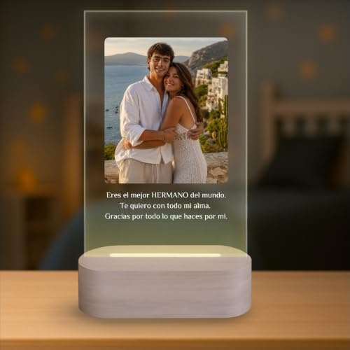 Lámpara Personalizada - Lampara con Foto y con Texto, Regalos Originales, Luz LED, Regalo para Pareja, Amigos, Familiares, Regalos Personalizados, Placa de Metacrilato con Luz (SIMPLE)