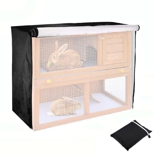 Kaninchenstall Abdeckung Wasserdicht Käfigabdeckung für Winter (Schwarz) | Doppelschicht Kaninchenkäfig Staubschutz, 210D Oxford, Outdoor Haustierhaus Zubehör,122x50x105cm