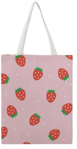 VYJLOO Rosa Erdbeere Damen Shopper Canvas Handtasche Einkaufstasche Tragetasche Schultertasche Umhängetaschen 38×46cm